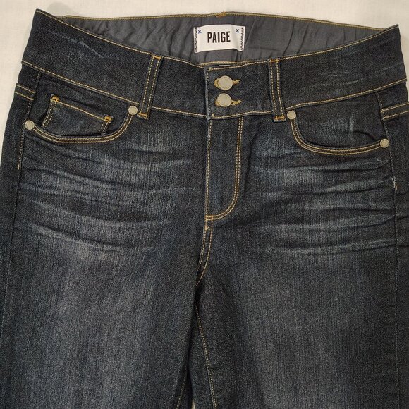 Paige Dark Wash Flared Denim Jeans Womens Size 29 Hidden Hills Stretch USA Made - Picture 4 of 16